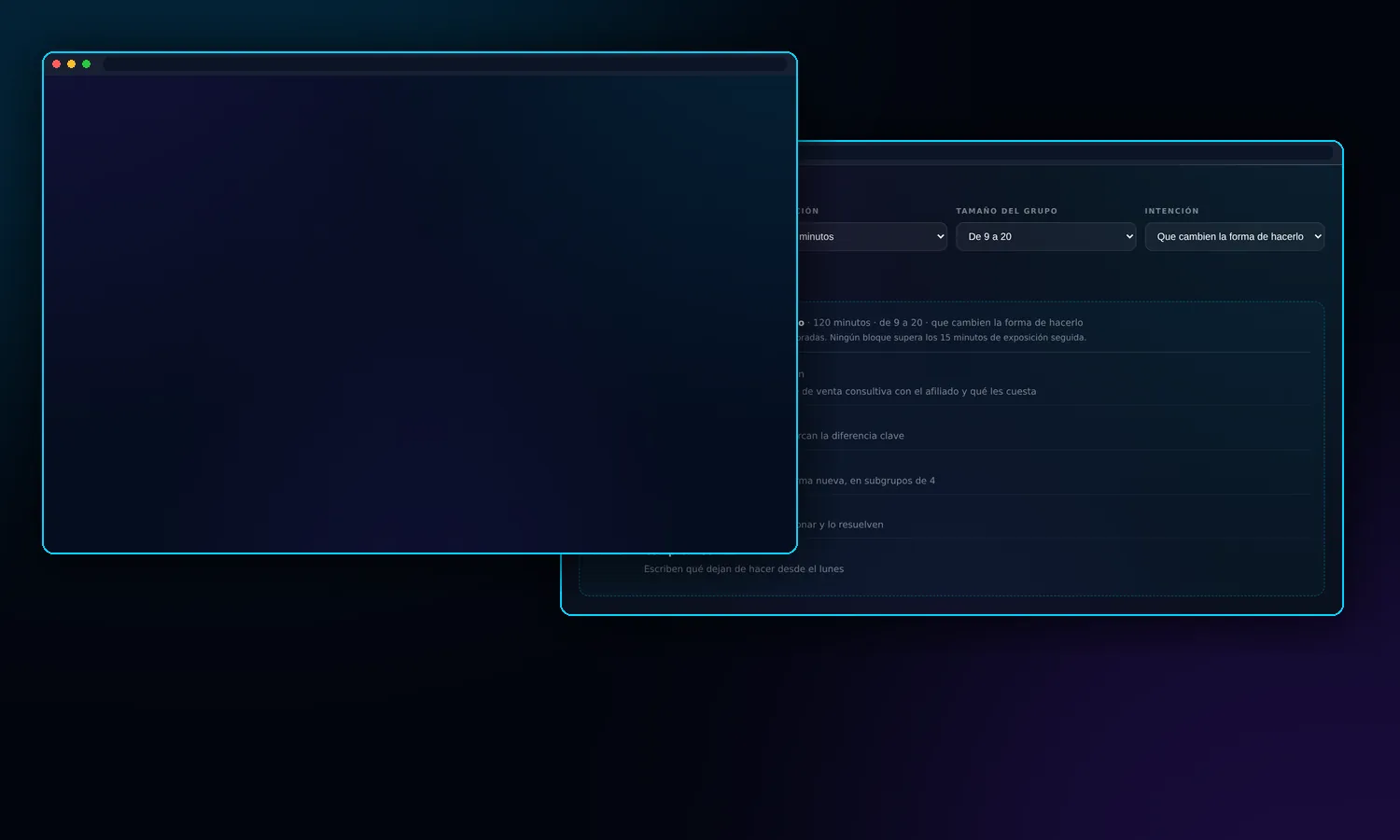 El constructor de guion generando dos sesiones distintas
